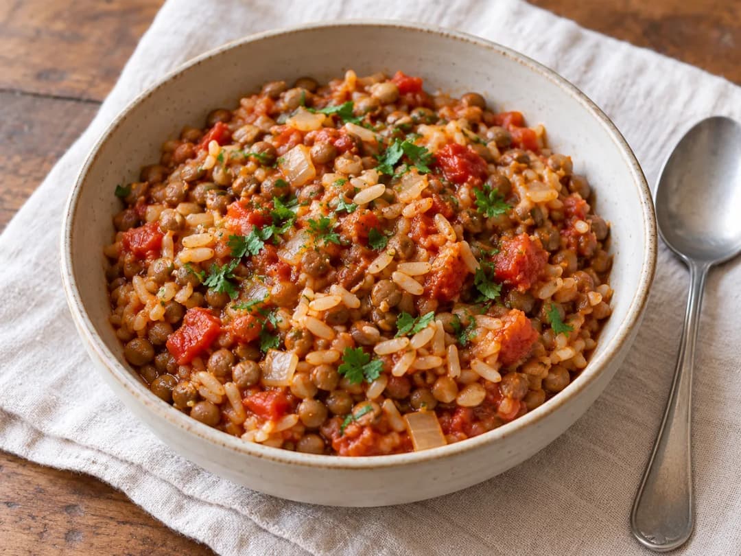 One-pot tomato lentils and rice